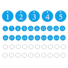 PATIKIL 25PCS Number Tags 1-25, Number Key Tags Aluminum Numbered Keychain Metal Round with Key Rings for Organizer Field Sales Hangers Clothes Labels ID, Sky Blue
