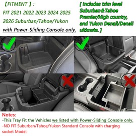EDBETOS Power Sliding Console Organizer Compatible with 2021-2024 2025 2026 Chevy Tahoe Suburban/GMC Yukon Accessories Armrest Box Insert Tray,(NOT Fit Standard Console with charging socket),Black