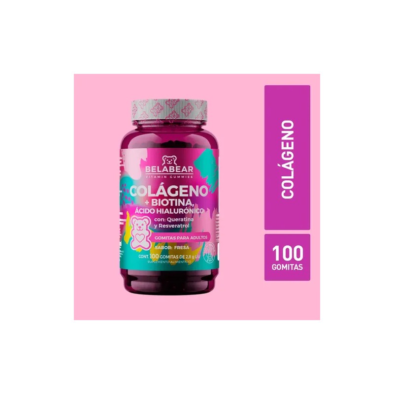 Belabear Colágeno + Biotina Y Ácido Hialurónico 100 Gomitas Sabor