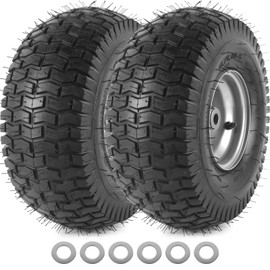 AR-PRO Replacement 15 x 6.00-6" Tubeless Tire and Wheel Sets for Riding Lawn Mower Front Tires, Compatible with John Deere and Craftsman Riding Mowers, 3" Centered Hub and 3/4" Bushings (Set of 2)