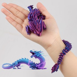 My Diemlife 3D Printed Dragon Egg with 13" Rainbow Toothless Baby Dragon Inside, Dragon Toys Articulated Crystal Glow in Dark Fidget Toy for Birthday Gift, Flexible Desk Figure Decor (Blue)