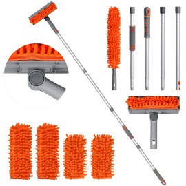 Ceiling Fan Cleaner Duster with 63" Extension Pole, Ceiling Fan Blade Cleaning Tool, Dusters for Cleaning High Ceiling Fan Reusable Chenille Pads for Blind, Baseboard, Wall