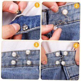 STOBOK 4pcs Adjustable Waist Buckle Extender, Women's Jean Waist Tightener, No Sew Jeans Button Extender for Loose Jeans, Black, White, Silver