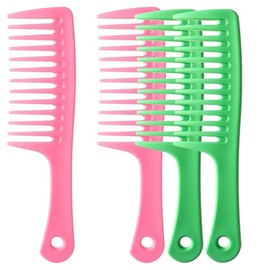 4pcs Handgrip Wide Tooth Large Hair Detangling Comb, Wide Tooth for Curly, Wet, Long Hair, Pink and Green Styling Shampoo Comb