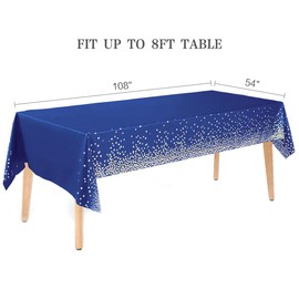 Jepeux 2 Packaging Blue and Gold Plastic Tablecloth, 54 inch x108 inch Rectangular Disposable dot Party Table Cover, Suitable for Birthday, Graduation, Restaurant, Wedding Decoration Tablecloth