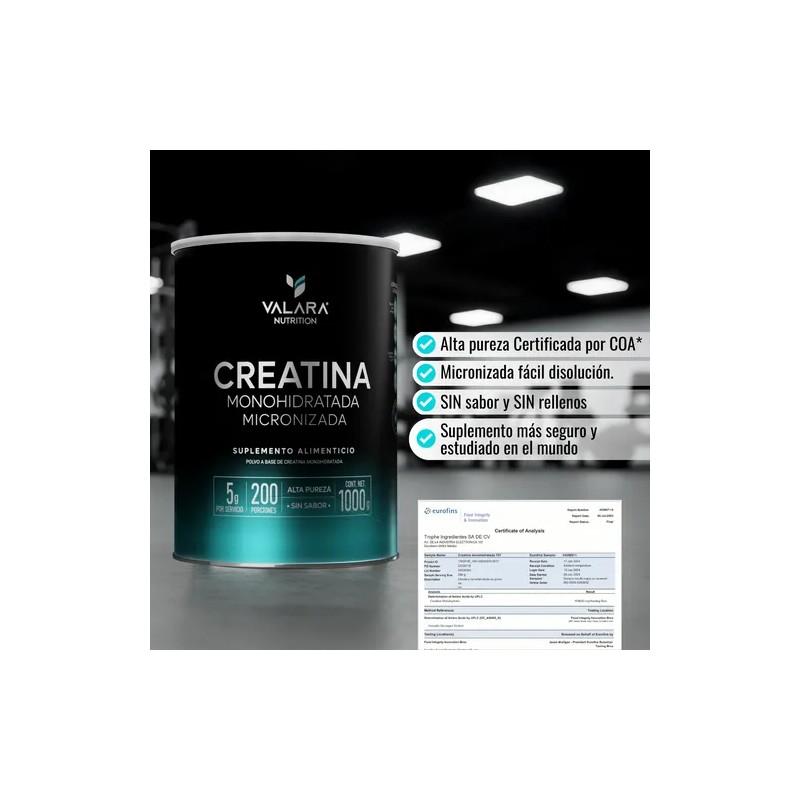 Creatina Monohidratada Micronizada De Alta Pureza 1kg Valara