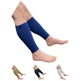 HealthyNees Seniors Care Footless 20-30 mmHg Compression Shin Calf Leg Men Women 1 Pair Zipper Sleeves (Navy, 4X-Large)