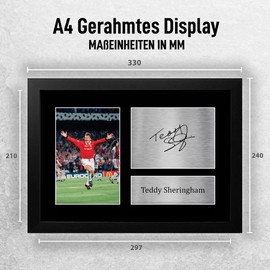 HWC Trading FR A4 TEDDY SHERINGHAM MANCHESTER UNITED MAN U GIFTS - FANS AND FANS PRINTED AUTOGRAPH A4 FRAMED