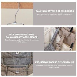 KIROTLA Paquete de 2 Perchas Apilables de Metal,Ganchos para Ropa de 8 Capas Plegables,Perchas para Ropa de Acero Inoxidable de Capas con Muescas Antideslizantes para Tirantes, Sujetadores