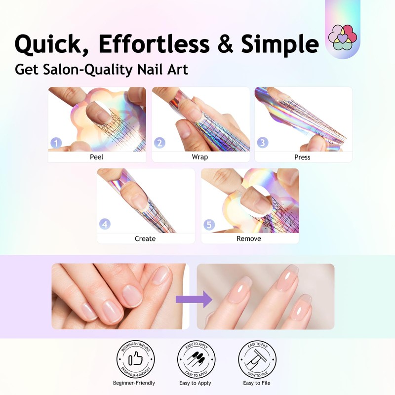 SAVILAND Ultra Long Self-Adhesive Nail Forms, Reusable Sturdy Paper Pink
