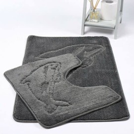 Laam Linen® Bath Mat Set 2 Piece Non Slip Rubber Pedestal and Bath Mat Set Toilet Dolphin Bathroom Rug New (Gray)