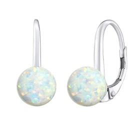 SILVEGO Women's 925 Sterling Silver Synthetic White Opal Ball Earrings 8mm, White Gold Metal