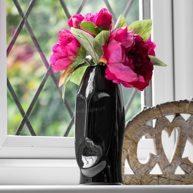 Black 23.5cm Tall Ceramic Face Flower Vase