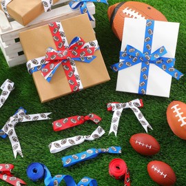 Giegxin 10 Yards 7/8 Inch Football Glitter Wired Edge Ribbon Football Theme Cheer DIY Crafts Fabric Ribbons Grosgrain Party Decorations for Crafts Team Hair Bow Lanyard Gift Wrapping(White)