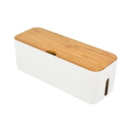 Cable Organizer Box, Cable Management Box, with Bamboo Lid Power stripe Tidy Box for Hiding Power Strips and Electrical Cords from TVs, Computers, and Desks(White)