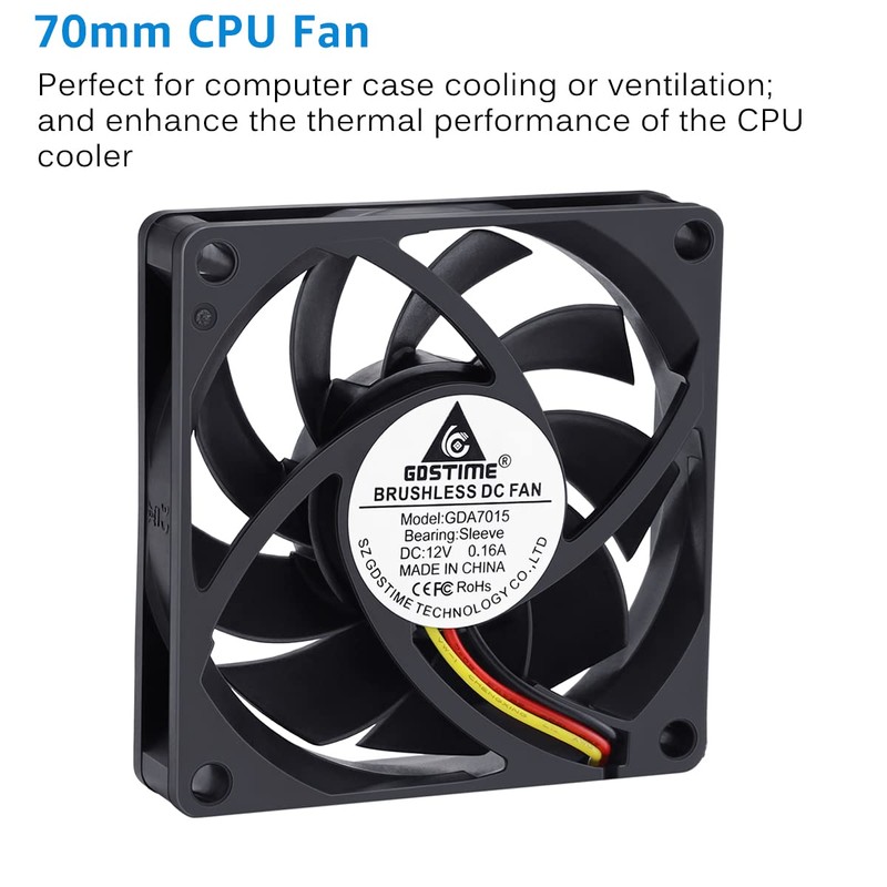 GDSTIME 70mm x 70mm x 15mm 12V 3PIN DC Brushless