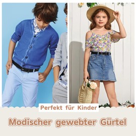 WHIPPY Children's belt, elastic unisex braided elastic stretch belt, woven belt for boys and girls, leather end tip with pin buckle, 3 cm wide, E-blue.