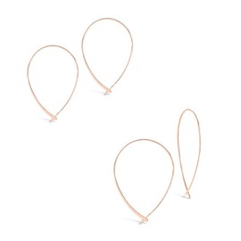 Sterling Forever 14K Gold Plated Delicate Threader Hoop Earrings for Women – Drop Hoops Set of 2 –  Gold and Silver Options - Color: Rose Gold