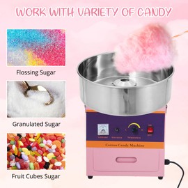 1000W Electric Cotton Candy Machine, Commercial Candy Floss Maker with Stainless Steel Bowl, Sugar Scoop & Storage Drawer, Perfect for Kids' Birthday Parties, Family Gatherings & Home Use - Pink