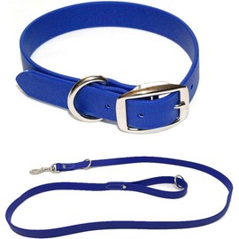 Regal Dog Products Large Blue Waterproof Dog Collar and Leash Set | Heavy Duty Double Buckle & D Ring - 5'ft Leash | Adjustable Biothane Dog Collar | Chew Resistant Waterproof Collar for Dogs