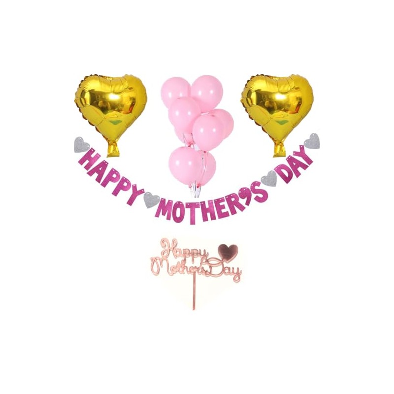 Happy Mother’s Day Decorations Glitter Pink Purple Banner, 2pcs Gold