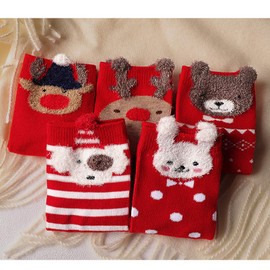 LOFIR Christmas Socks Kids Girls Socks Animals Pattern Colourful Funny Cotton Christmas Gift for Girls Size 4-1 5 Pairs -