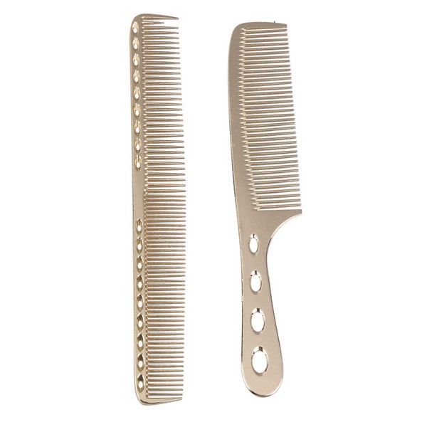 Lurrose Set of 2 Stainless Steel Hair Combs Hairdresser Baber Comb Flat Top Clipper Comb Fine Hairstyle Combs (Golden)