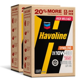 Havoline Motor Oil 10w30 High Mileage Synthetic Technology Smart Change Engine Oil, 10W-30, 6 Quarts, Pack of 2