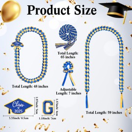 Canlierr 17 Pcs Graduation Leis and Cord Set 2025 Braided Necklace Adjustable Graduation Gift for Student Grad Party Supplies(Blue and Gold)
