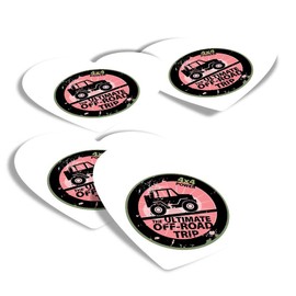 Vinyl Heart Stickers (Set of 4) - Off Road Vehicle Safari 4x4 Fun Decals for Laptops,Tablets,Luggage,Scrap Booking,Fridges #4444