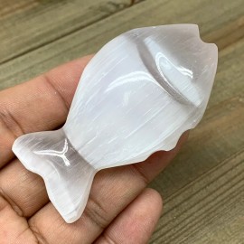 1pc, 45-60g, 2.7"x1.5"x0.9" White Selenite Fish, Handcrafted Crystal @Morocco