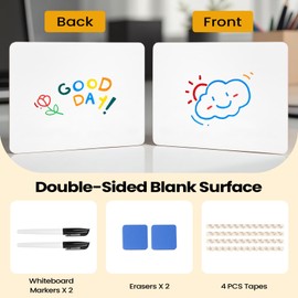 Lumspax 2 PCS Mini Whiteboards, 9" x 12" Small Double Sided Dry Erase Board, Portable White Boards for Students, Teachers, School Supplies Lapboards Including 2 Markers and Erasers and 4 Sticky Tapes