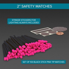 Thankful Greetings Pink Tip Black Stick 2" Safety Matches | Set of 100+ Limited Bulk Artisan Matchsticks with Bumble Strikers | Decorative Unique & Fun for Your Home, Gifts, Accessories & Events