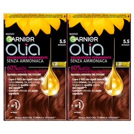 Garnier Olia Permanent Hair Colour, Ammonia Free, Colouring with Flower Oils of Natural Origin with Brightening and Nourishing Effect, Colour 5.5 Mahogany - 2 Packs