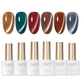GAOY Silk Glitter Cat Eye Gel Polish Set with Magnet for Christmas Nails, 6 Colors IncludingJelly Red Green Brown Yellow UV LED Soak Off Nail Polish Home DIY Manicure Nail Salon Varnish