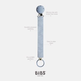 BIBS Pacifier Strap - Secure your baby's dummy with a durable polyester dummy strap and a nickel-free metal clip - suitable for all BIBS teats - Dusty Blue