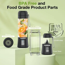 NUWAVE Portable Blender for Smoothies & Milkshakes, 16 OZ On-The-Go Juice Blender with 6 Blades, Rechargeable Mini Blender, BPA-Free, Self-Cleaning, Leak-Proof Lid, for Gym, Home Kitchen, Office