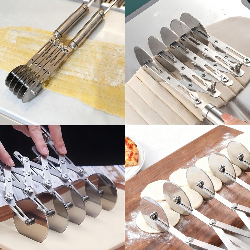Wheel Adjustable Pasta Cutter with Handle - Stainless Steel Multi-Tool