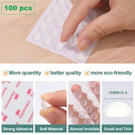 Eshanmu Clear Soft Close Drawer Cabinet Door Bumpers - 10mm4mm - Sound Dampening Adhesive Transparent Rubber Pads Feet - Surface Protection Furniture Stoppers Protector - Hemispherical Shape - 100pcs