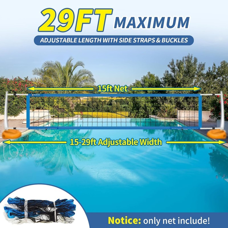 Replacement Pool Volleyball Net with Scoring Clamp - Adjustable Length