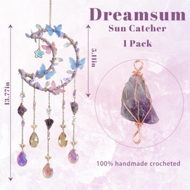 Purple Suncatcher, Dreamsum Crystal Hanging Suncatcher Butterfly Sun Catchers Indoor Window Crystals with Colored Natural Stone Hanging for Bedroom Home Decor Bless Gift Wedding Party (Purple)