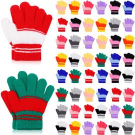 Handepo 50 Pairs Kids Winter Gloves Bulk Stretchy Full Finger Knitted Gloves Winter Warm Knitted Gloves for Boys Girls (Elegant Colors)