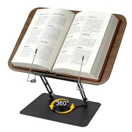 Soporte para Libros 360° Giratorio y Ajustable en Altura, Atril para Libros - Manos Libres para Libros de Cocina, Revistas, Tablet, Laptop - Portátil Plegable con Sujeta Páginas
