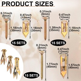 DC,CLISENCE 90 PCS Self-Drilling Drywall Anchors, Heavy Duty Zinc Plated Metal Wall Anchors Screws Kits, No Drill or Holes, Anchors for TV, Shelf (3 Sizes)