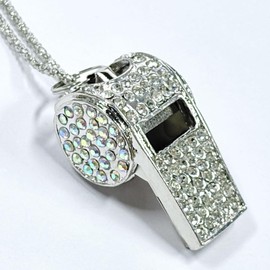 Little Syohe Silver Bling Whistle, Metal Crystal Rhinestone Whistle, Shining Whistle with Chain for Decoration, Stylish Whistle for Coaches, Referees,Teacher, Cheerleading (Silver)