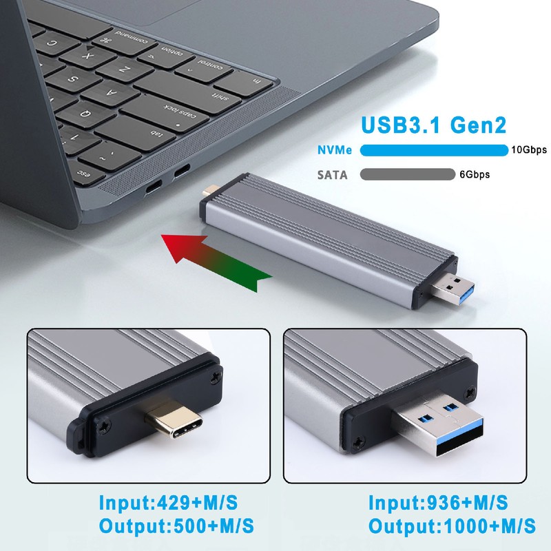 M.2 Nvme PCIE NGFF SATA SSD Enclosure USB3.2 Gen2 Type