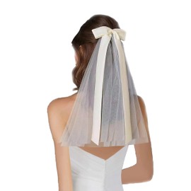 LERTREE Bridal Veil Hair Clips with Big Bow, Wedding Tulle Hairclips with Long Ribbon Bowknot Spring Snap Hair Barrettes for Women ﻿