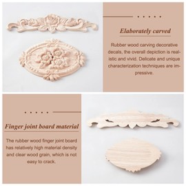 SUPERFINDINGS Bali Wood 2 Style 5pcs Approx 7/14mm Thick Wood Carving Decal Corner Wood Applique Furniture Applique Unpainted Decoration Lotus Wooden Furniture Decor Unpainted Unpainted Unlay Frame Oval Molding Relief European Style Home Wood Carving Doo