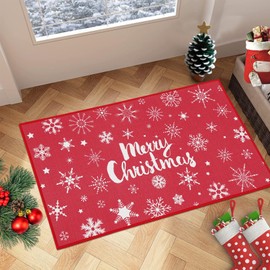 LuxFocus Christmas Doormats Snowflake Floor Mats Doormats 50x80cm Non-Slip Merry Christmas Welcome Floor Mats Xmas Front Doormat for Indoor Outdoor Holiday Decorations Kitchen Laundry