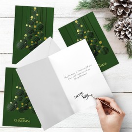 easykart labels 48 Christmas Greeting Cards with Gold Foiling & Embossing with Envelopes, Dark Green - 6.75 x 4.5 Inch Merry Christmas Cards with Seal Stickers